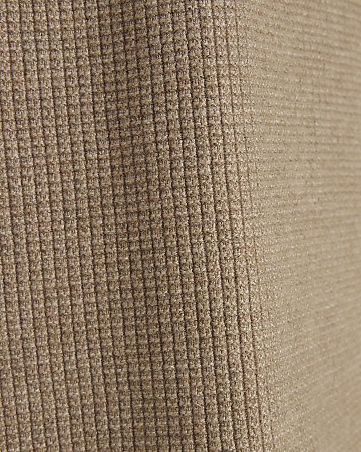 Beige slim fit waffle knitted half zip jumper