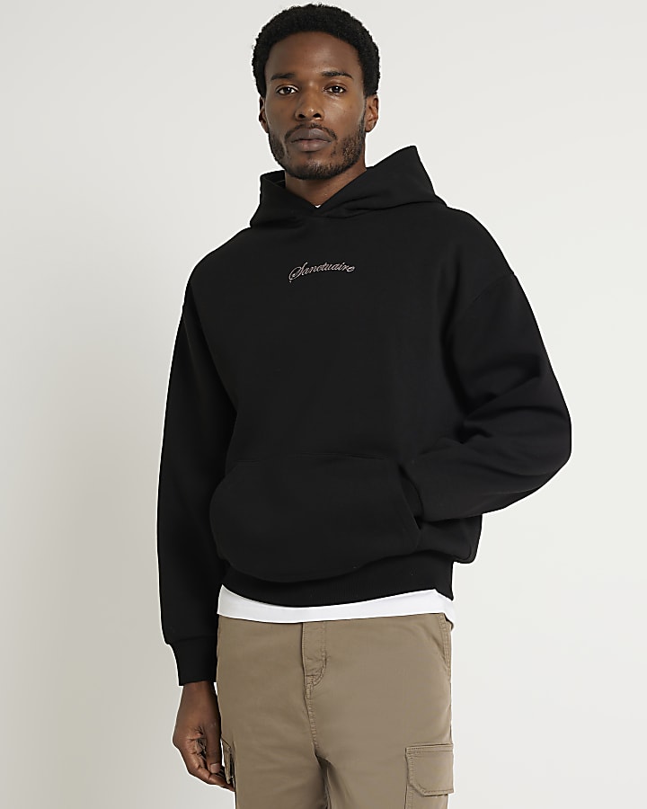Black oversized fit floral embroidered hoodie River Island