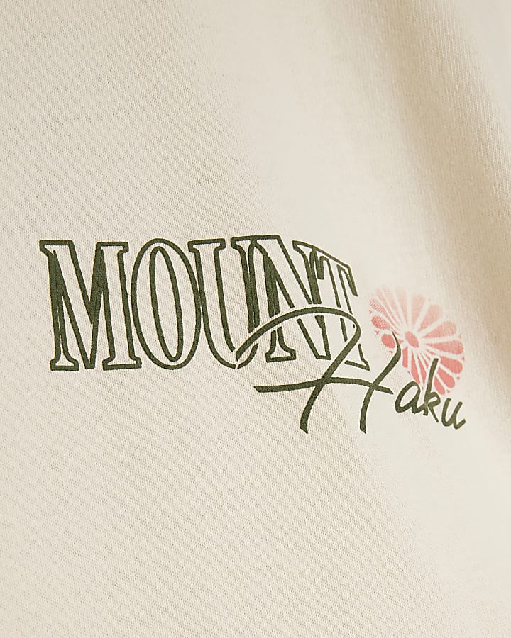 Beige regular fit Mount Haku graphic t-shirt