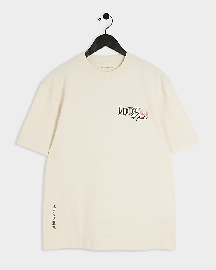 Beige regular fit Mount Haku graphic t-shirt