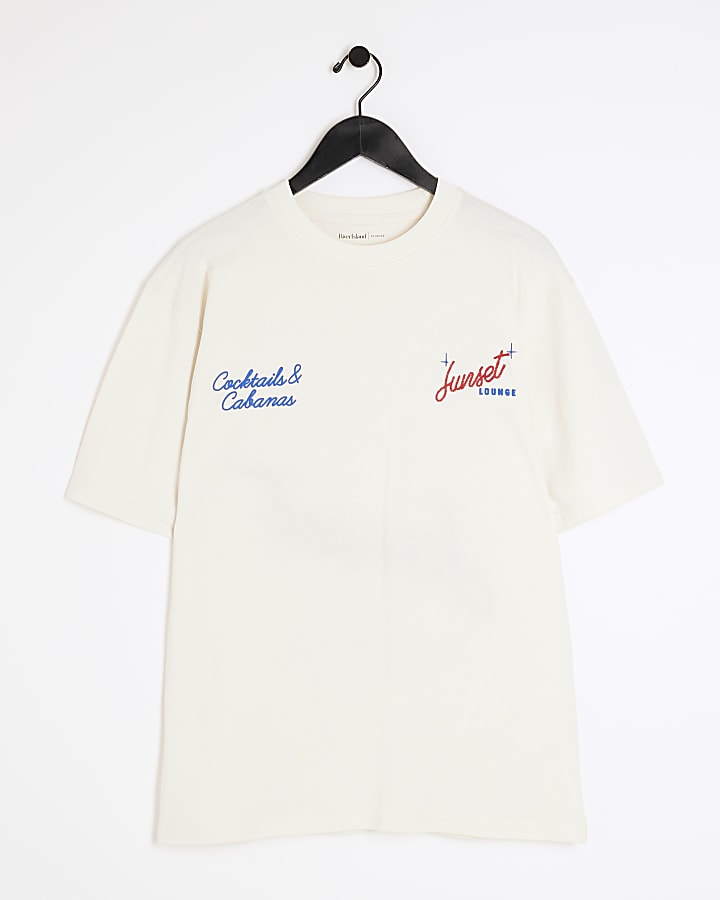 Beige regular fit cocktail graphic t-shirt