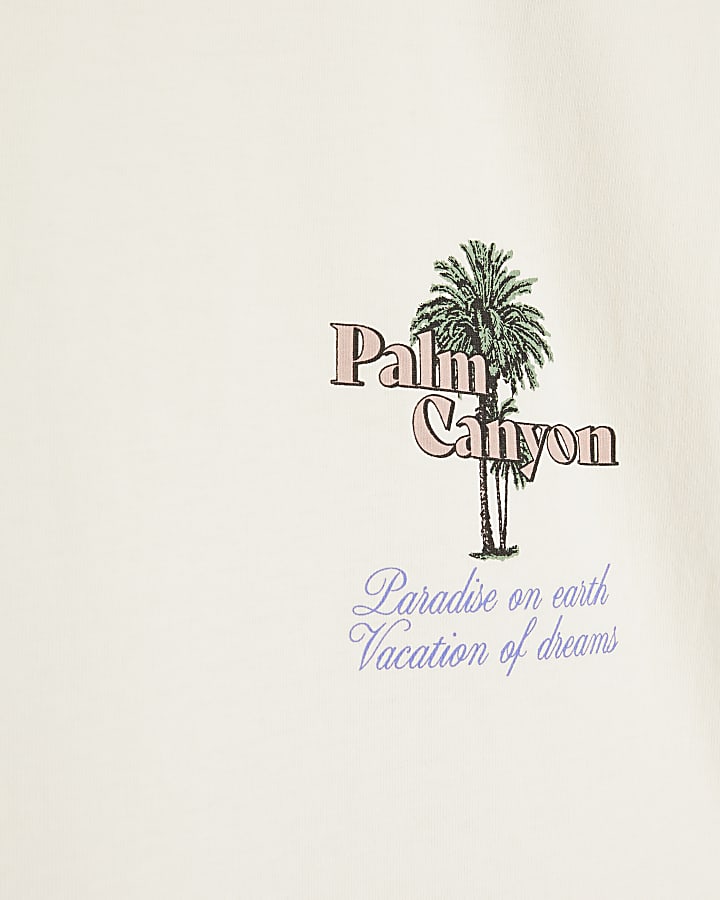 Beige regular fit palm graphic print tank