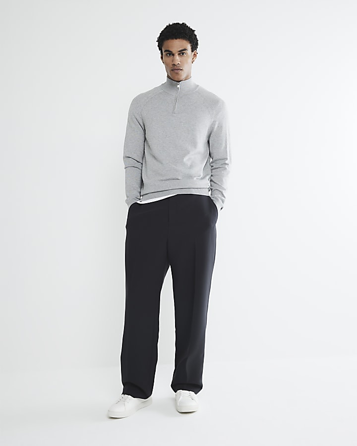 Grey slim fit viscose half zip jumper