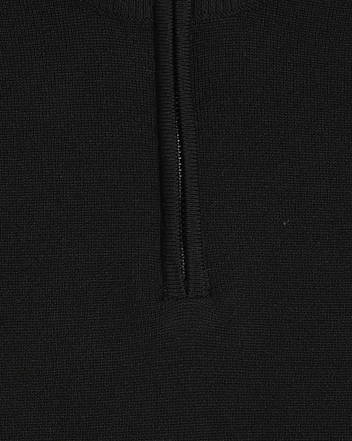 Black slim fit viscose half zip jumper