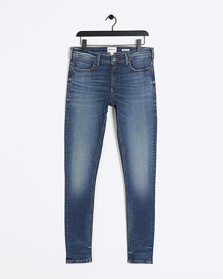 Blue super skinny spray on jeans
