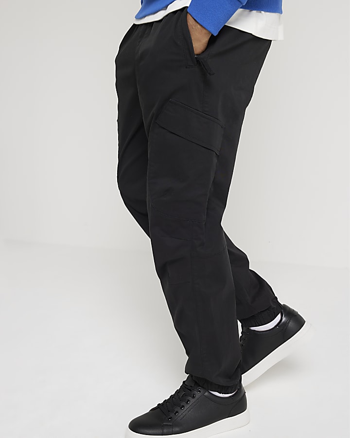 Black slim fit cuffed cargo trousers