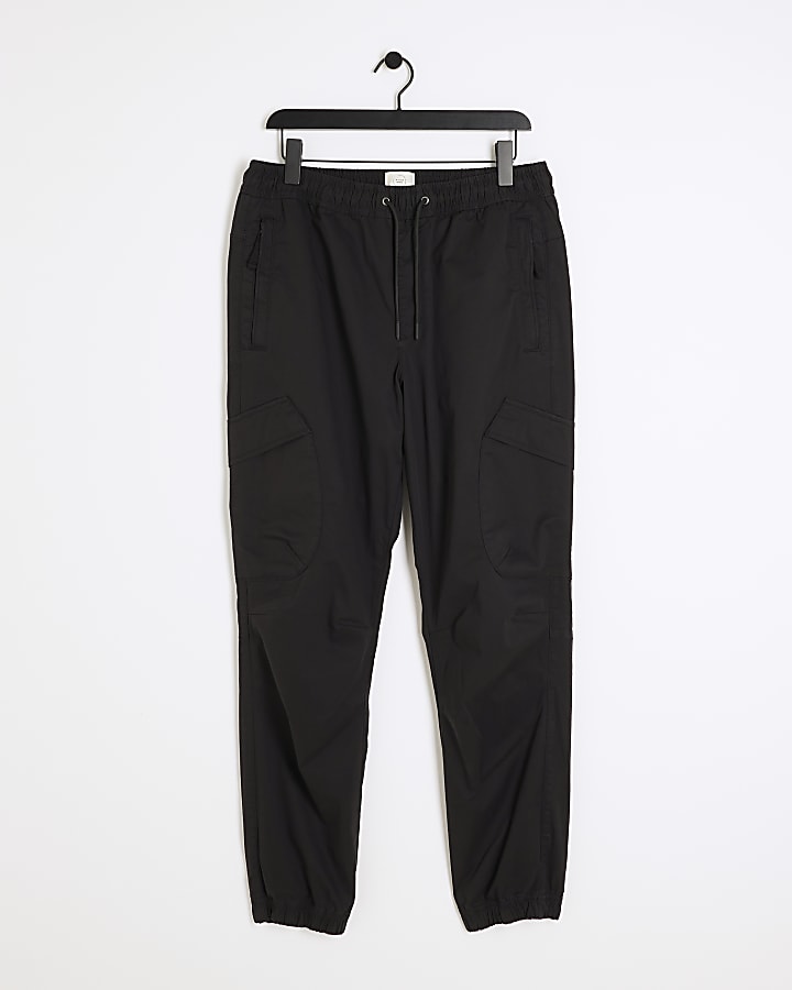 Black slim fit cuffed cargo trousers