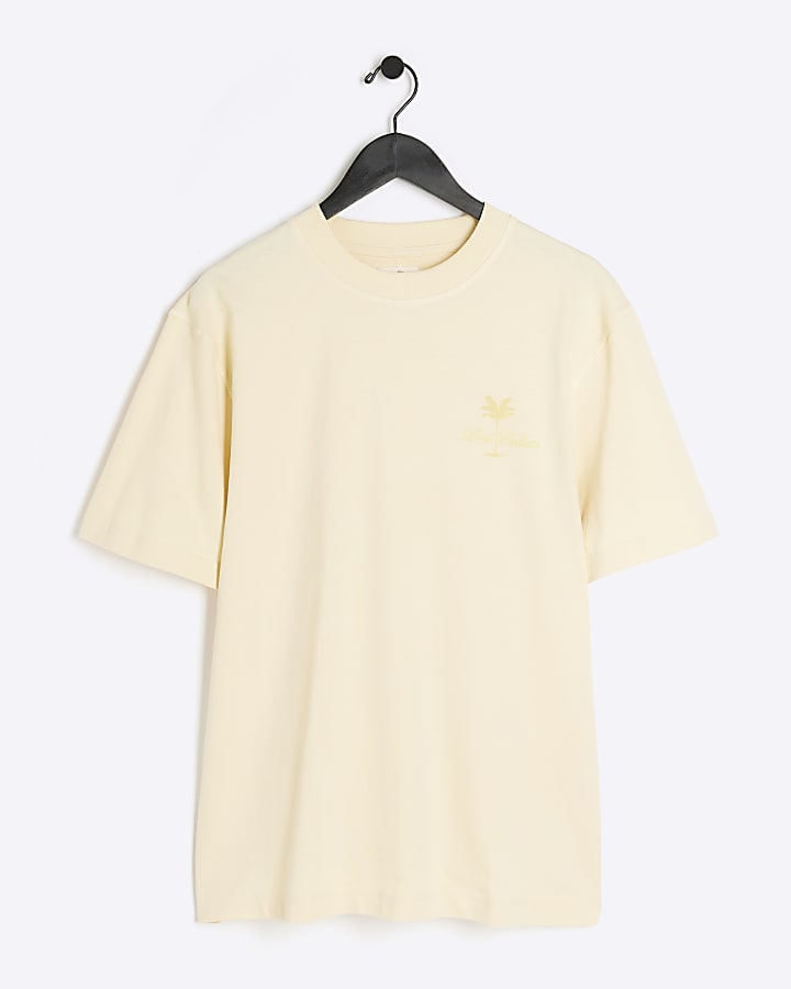 Yellow regular fit embroidered t-shirt