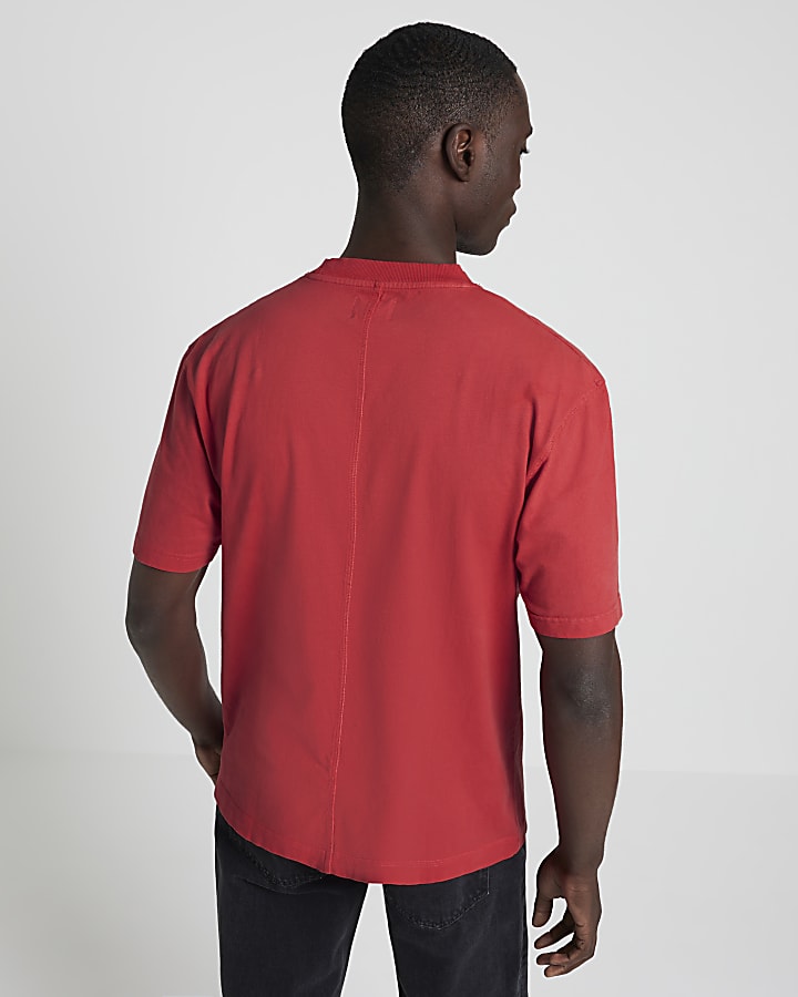 Washed red regular fit embroidered t-shirt