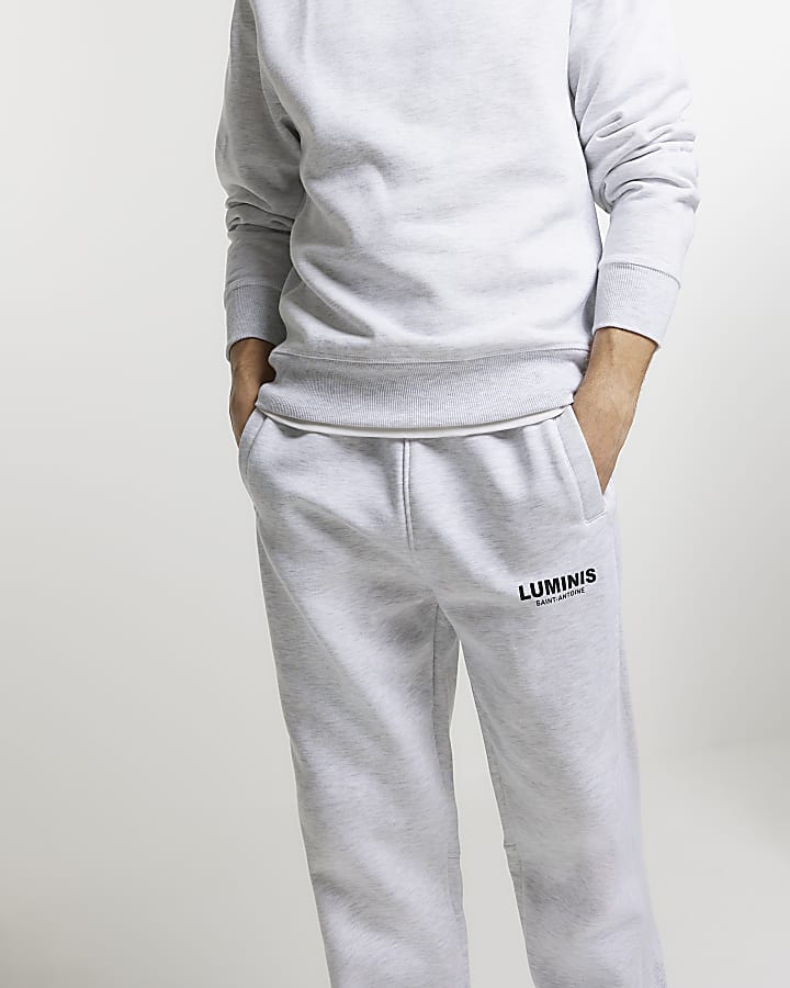 Grey regular fit graphic cuffed joggers