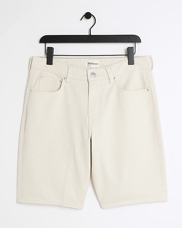 Beige slim fit relaxed denim shorts