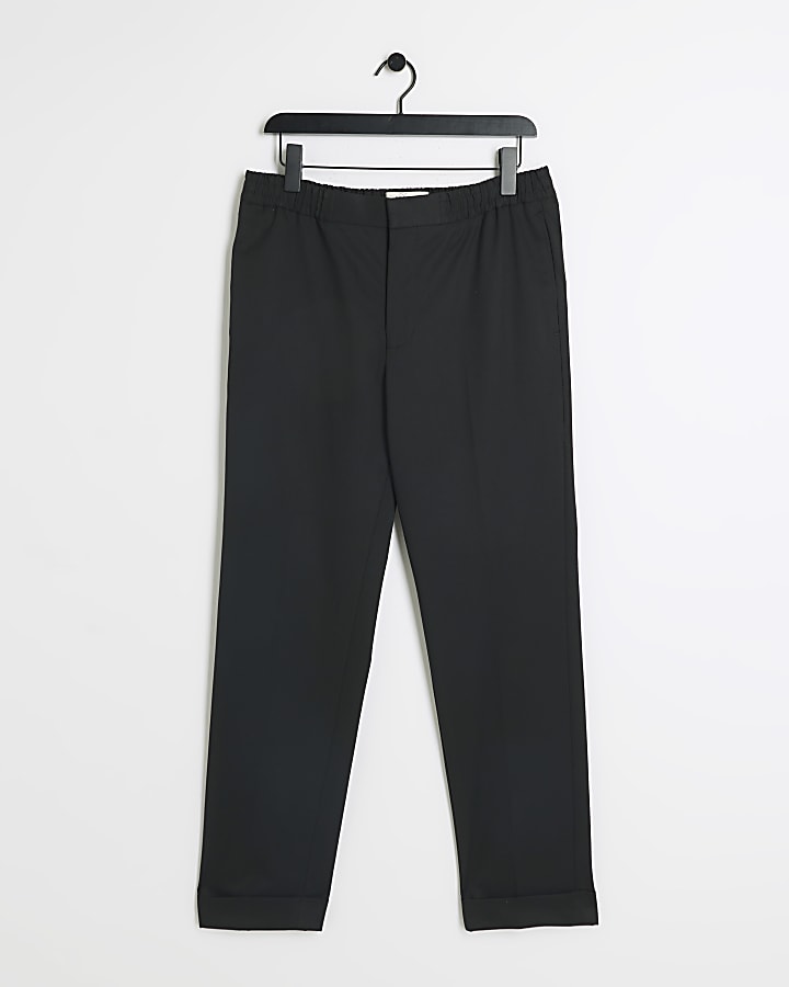 Black slim fit twill smart joggers