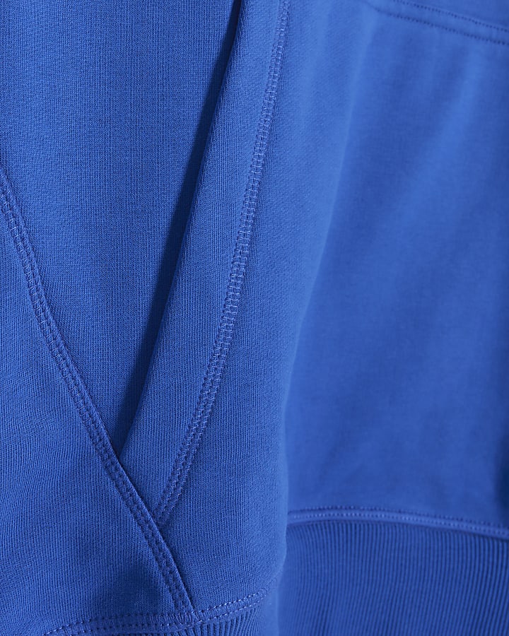 Blue regular fit loopback hoodie