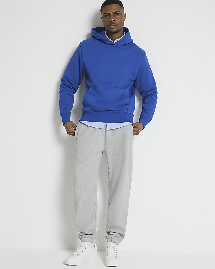 Blue regular fit loopback hoodie