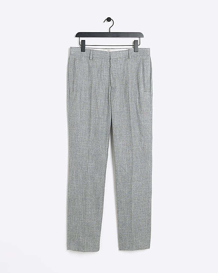 Grey Slim Fit Textured Smart Trousers