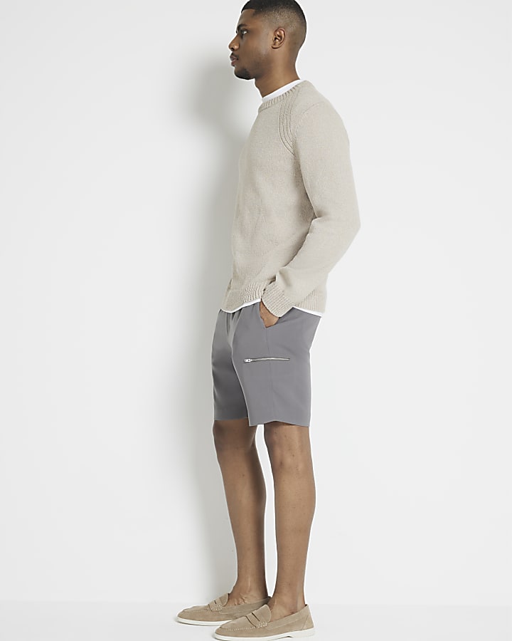 Grey slim fit casual shorts