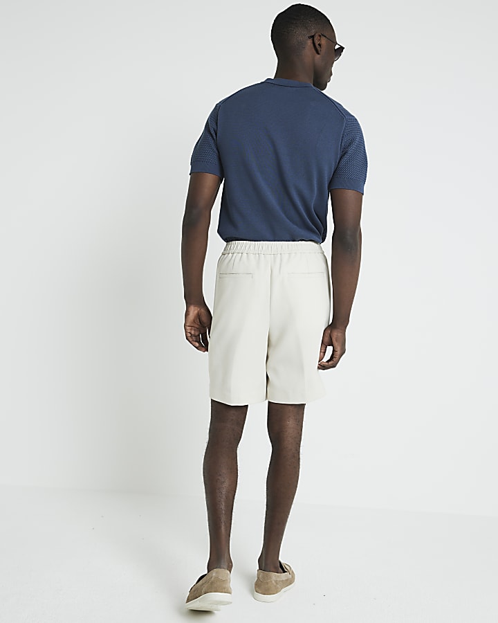 Beige slim fit casual shorts