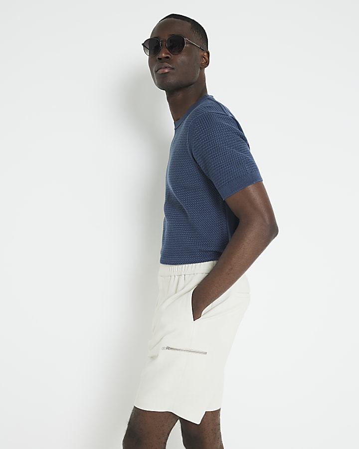 Beige slim fit casual shorts