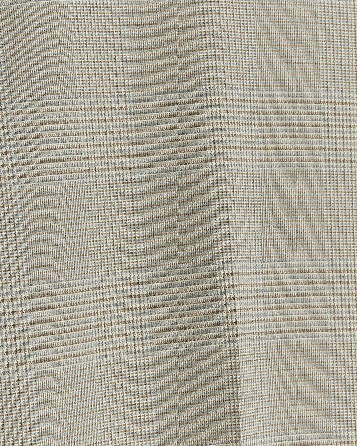 Beige slim fit check suit trousers