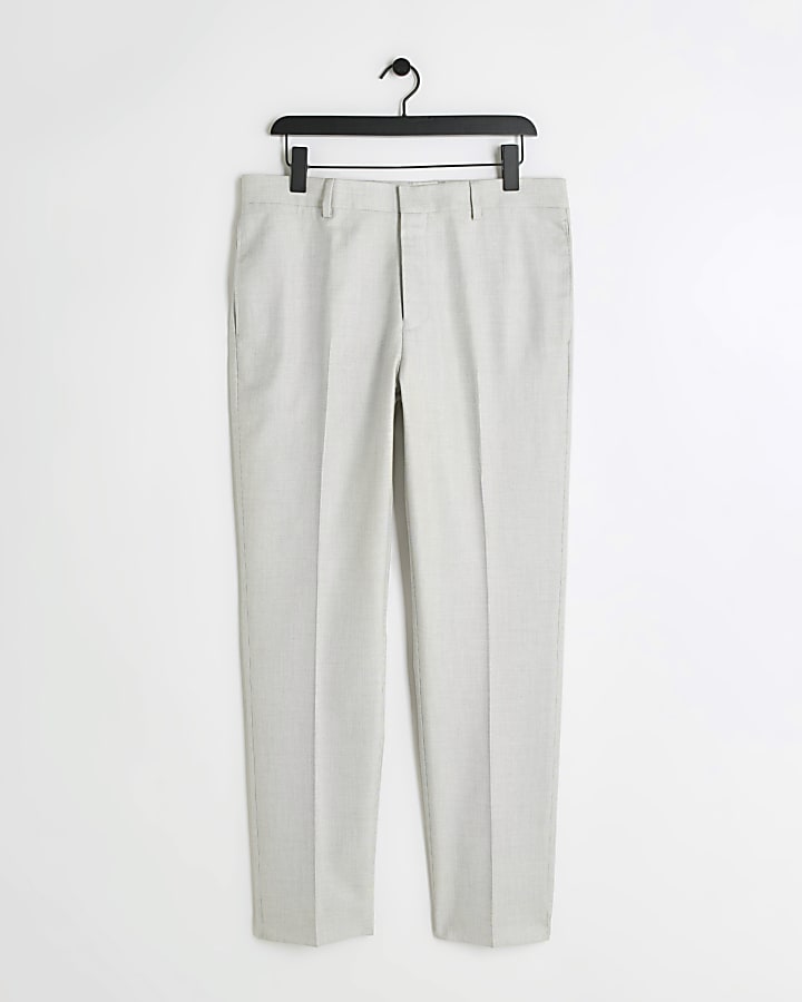 Beige slim fit textured suit trousers
