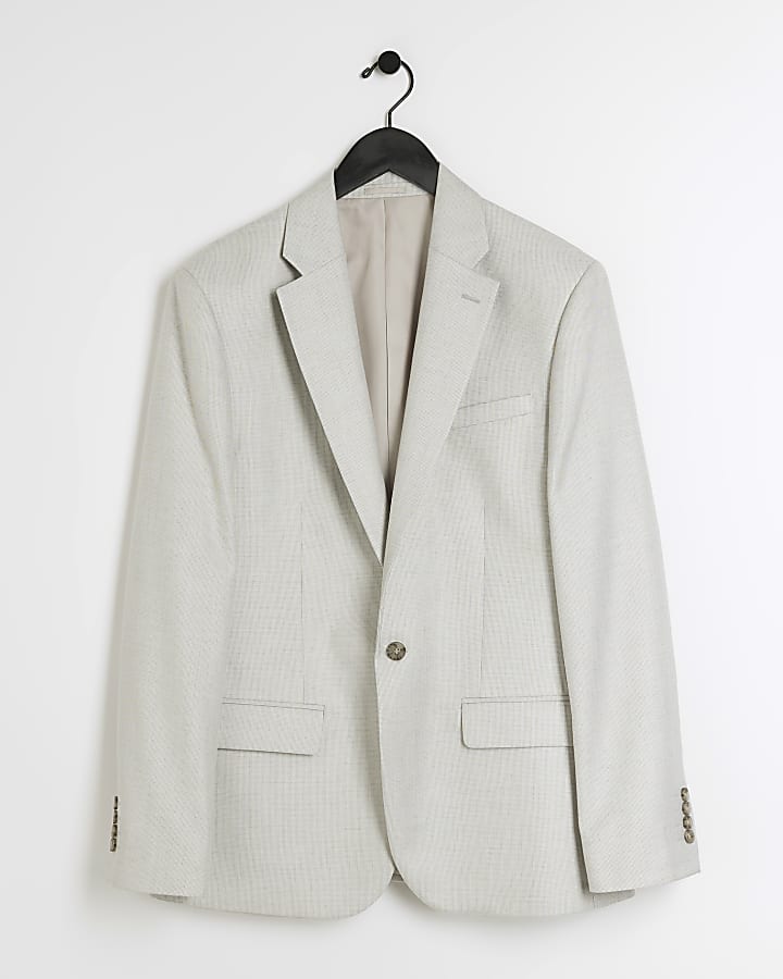 Beige slim fit textured suit jacket