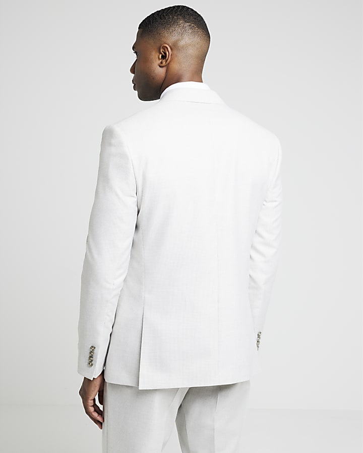 Beige slim fit textured suit jacket