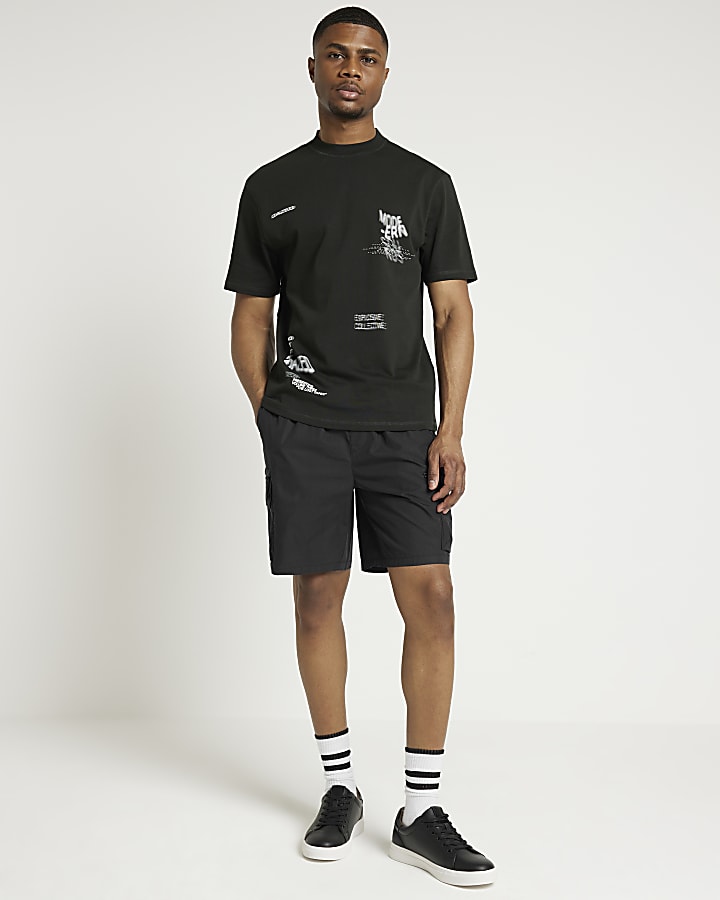 Black regular fit blurred graphic t-shirt