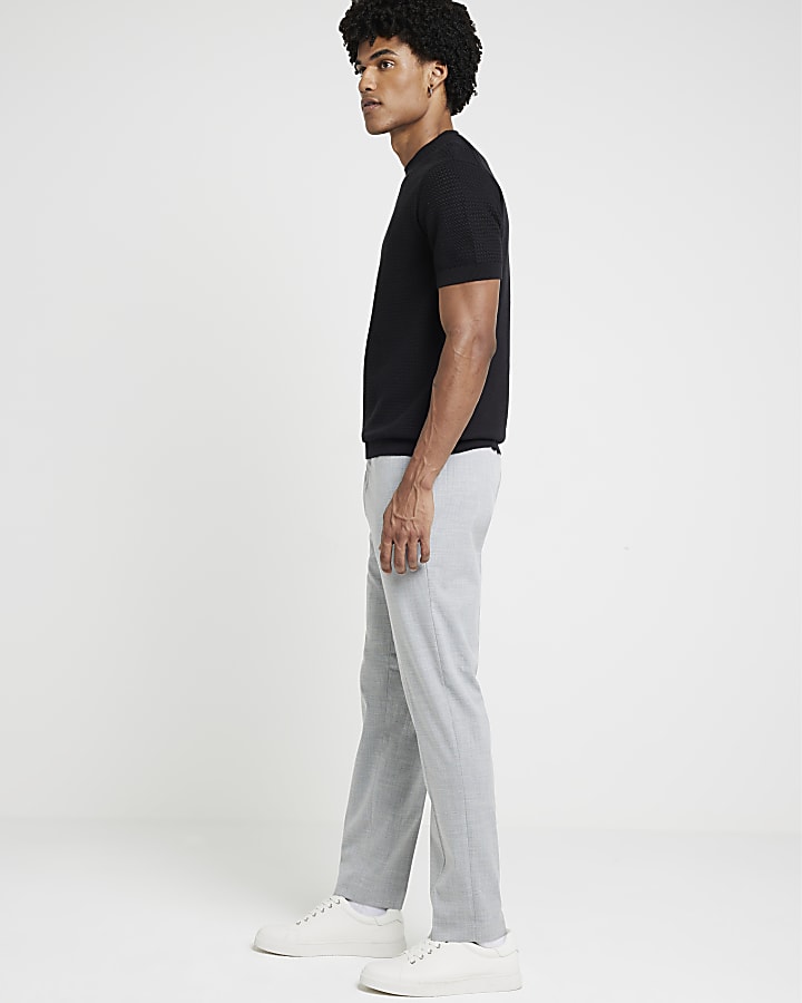 Grey regular fit textured smart joggers