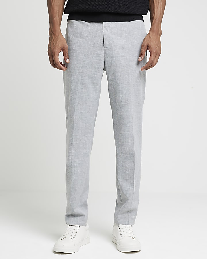 Grey regular fit textured smart joggers