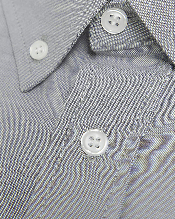 Grey regular fit long sleeve oxford shirt