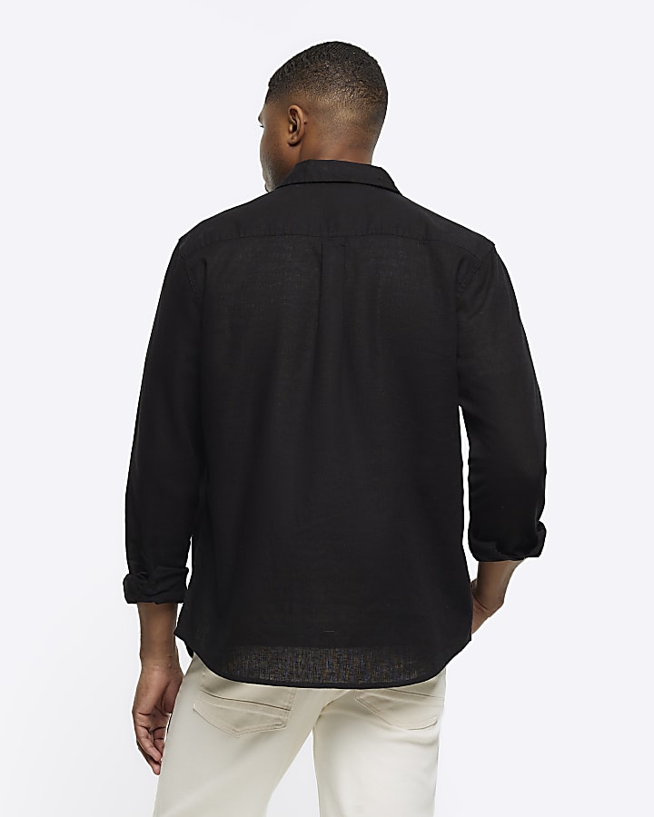 Black regular fit linen blend shirt