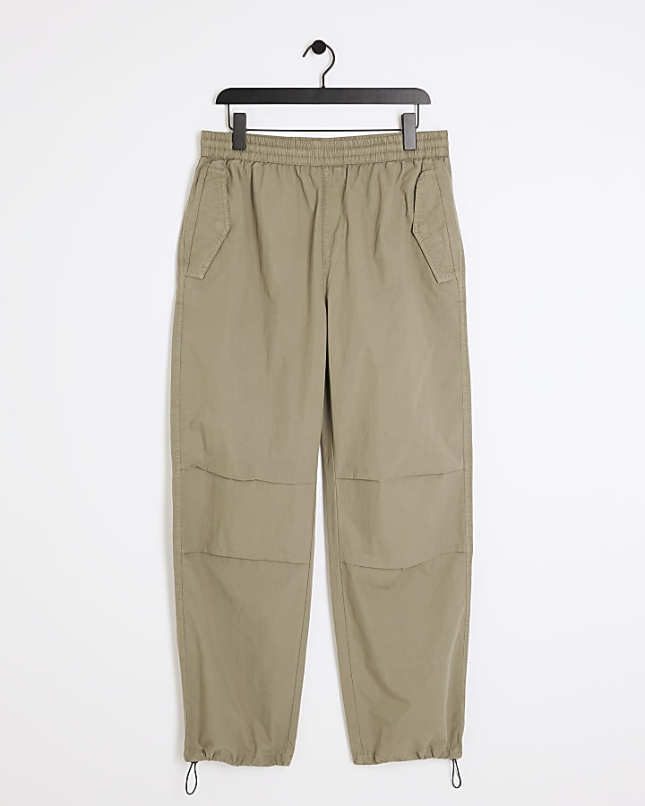 Khaki loose fit parachute cargo trousers