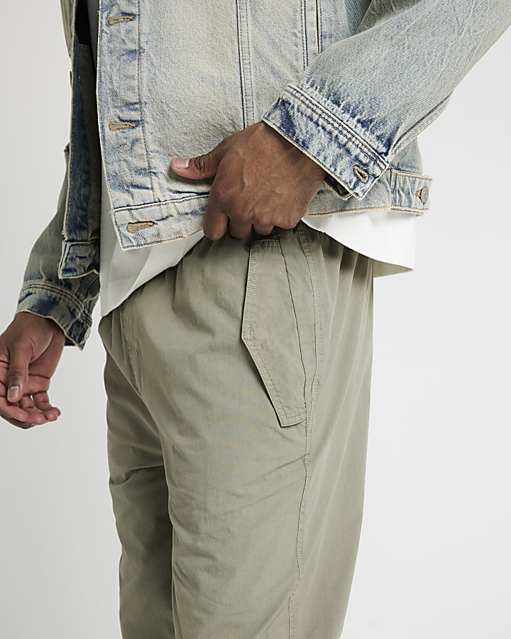 Khaki loose fit parachute cargo trousers