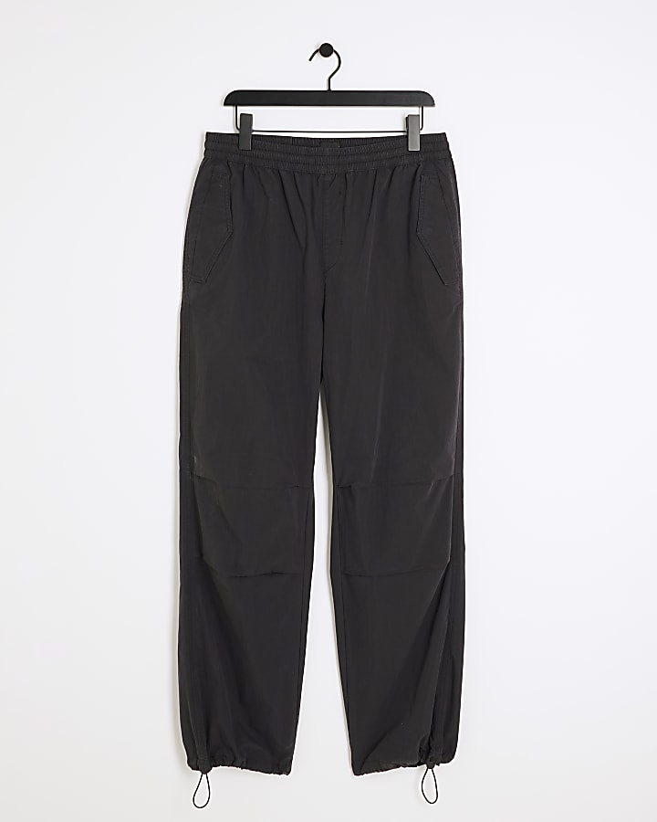 Black loose fit parachute cargo trousers