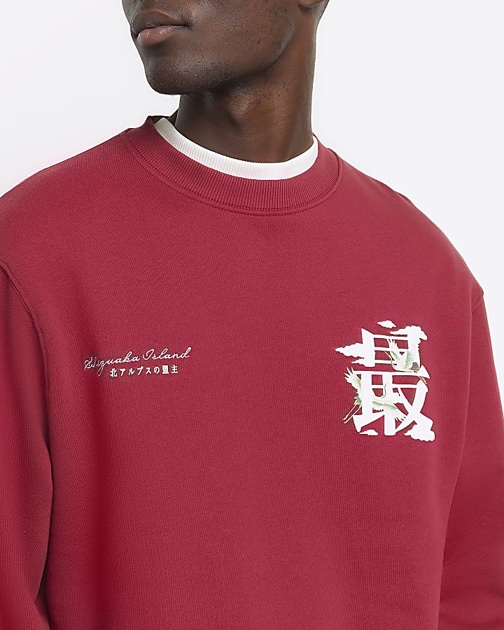 Red regular fit Japanese graphic sweatshirt