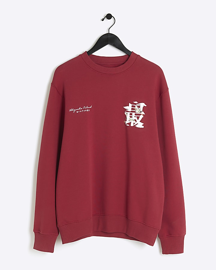 Red regular fit Japanese graphic sweatshirt