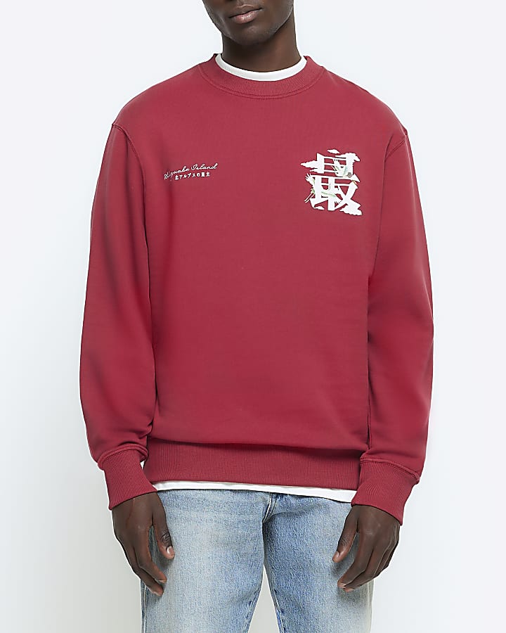 Red regular fit Japanese graphic sweatshirt