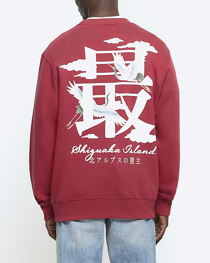 Red regular fit Japanese graphic sweatshirt