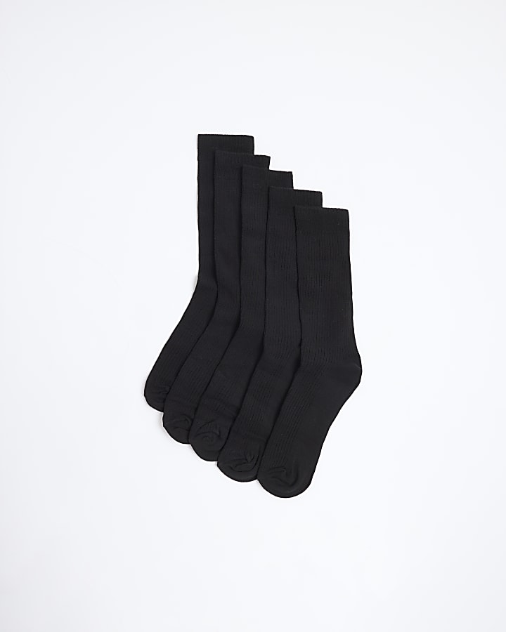 5PK Black ribbed ankle socks