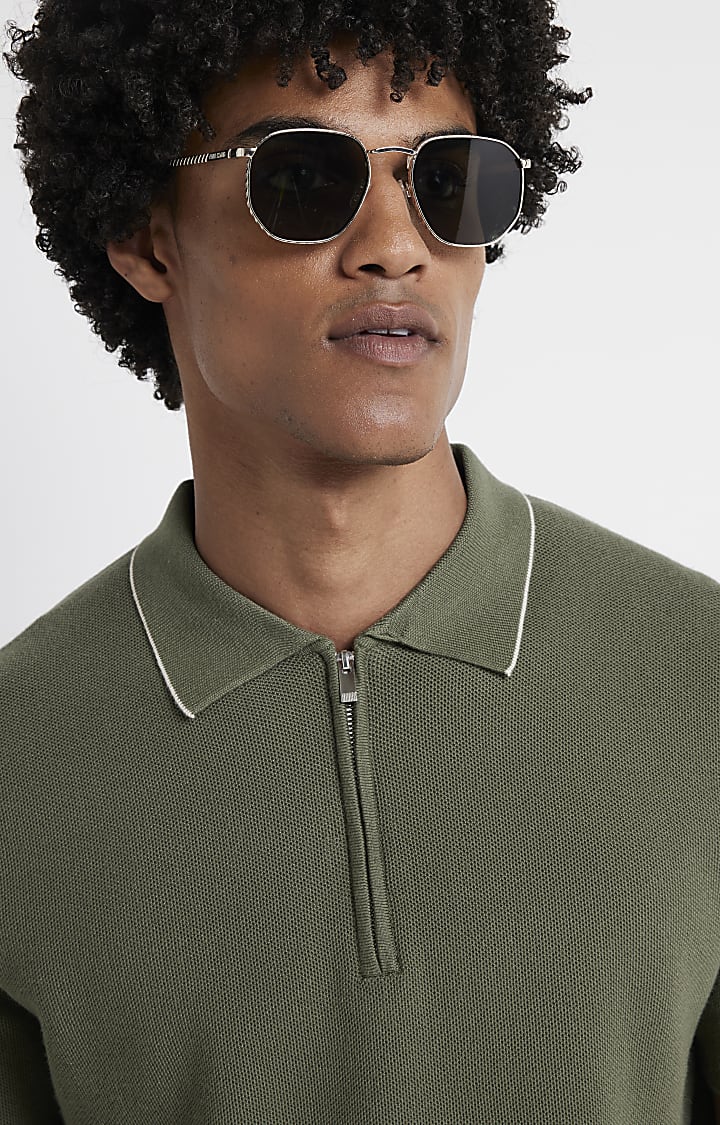 Khaki slim fit textured polo t-shirt