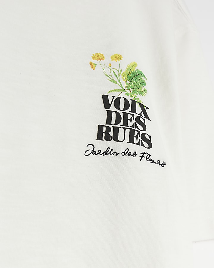 Beige regular fit graphic floral t-shirt