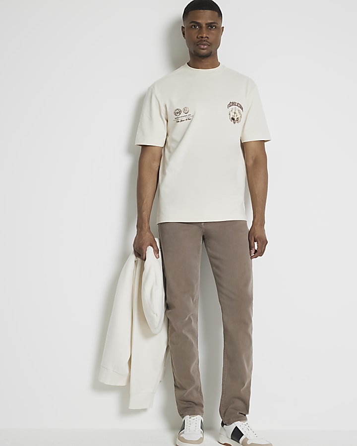 Beige regular fit graphic print t-shirt