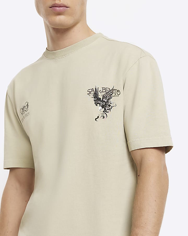 Green regular fit eagle graphic t-shirt