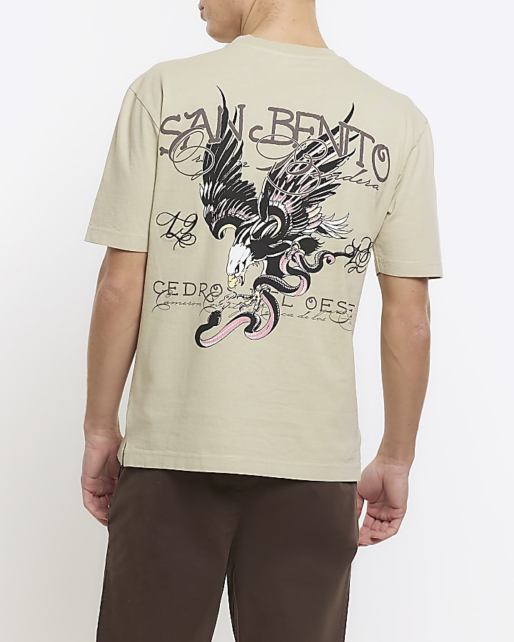 Green regular fit eagle graphic t-shirt