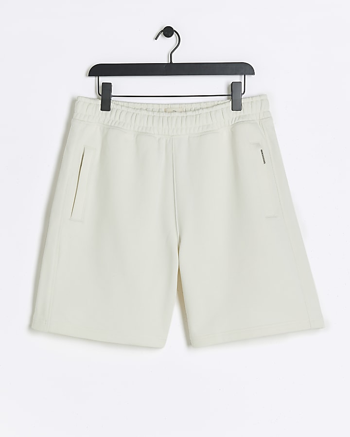 Beige regular fit loopback shorts