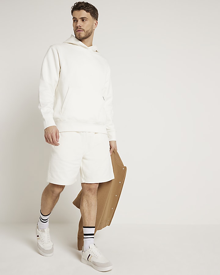 Beige regular fit loopback shorts