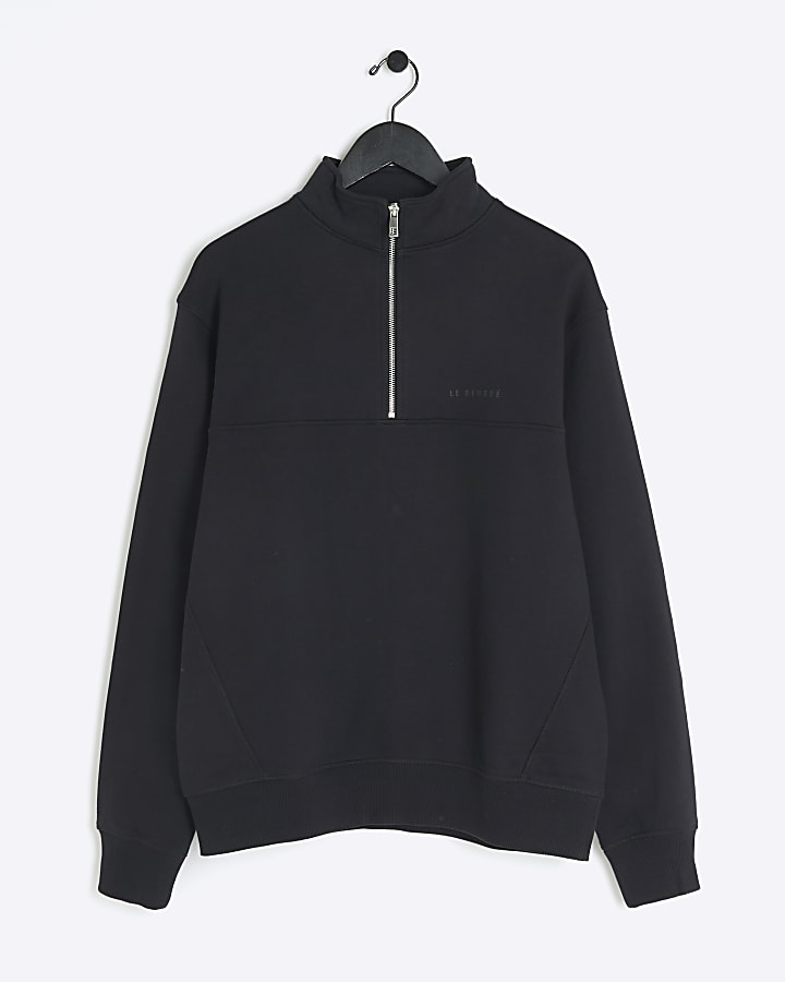 Black regular fit half zip funnel sweatshirt