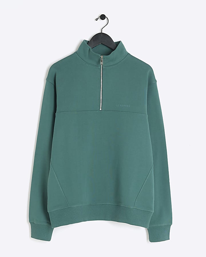 Green regular fit loopback funnel sweatshirt