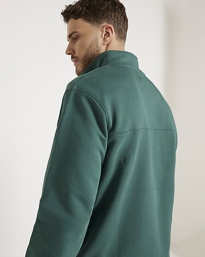 Green regular fit loopback funnel sweatshirt