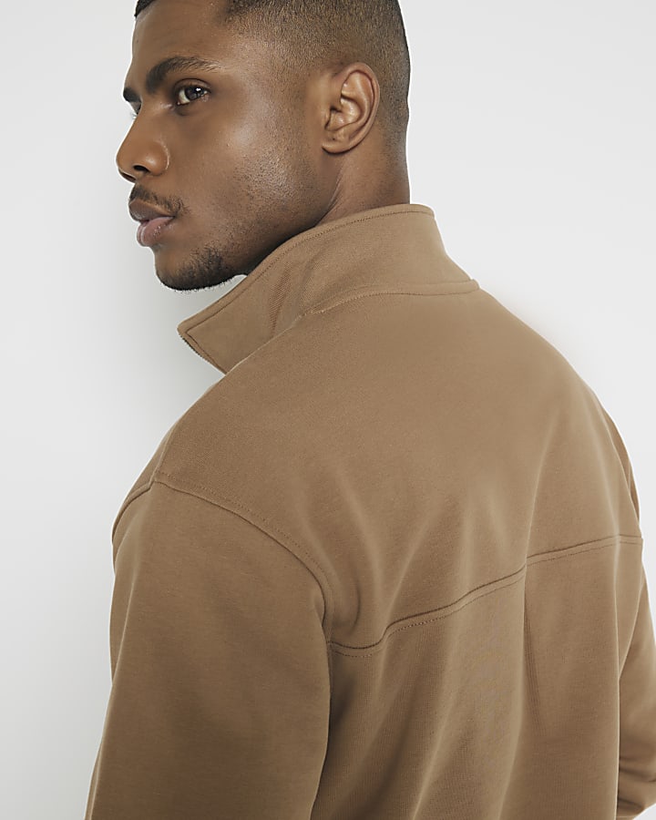 Brown regular fit loopback funnel sweatshirt